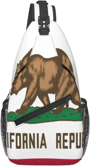 California Republic Flag Crossbody Sling Backpack, Sling Bag Travel Hiking Chest Bag Unisex Daypack