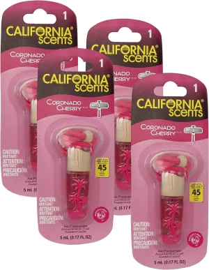 California Scents Air Fresheners Hanging Vial Necklace, Hanging Car Air Freshener & Odor Eliminator for Strong Odor (4 Packs, Coronado Cherry)
