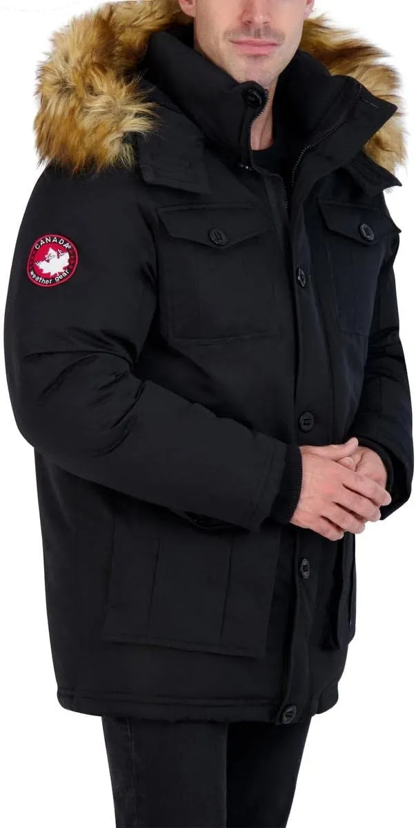 CANADA WEATHER GEAR Parka Coat for Men-Insulated Winter Jacket w/Faux Fur Hood