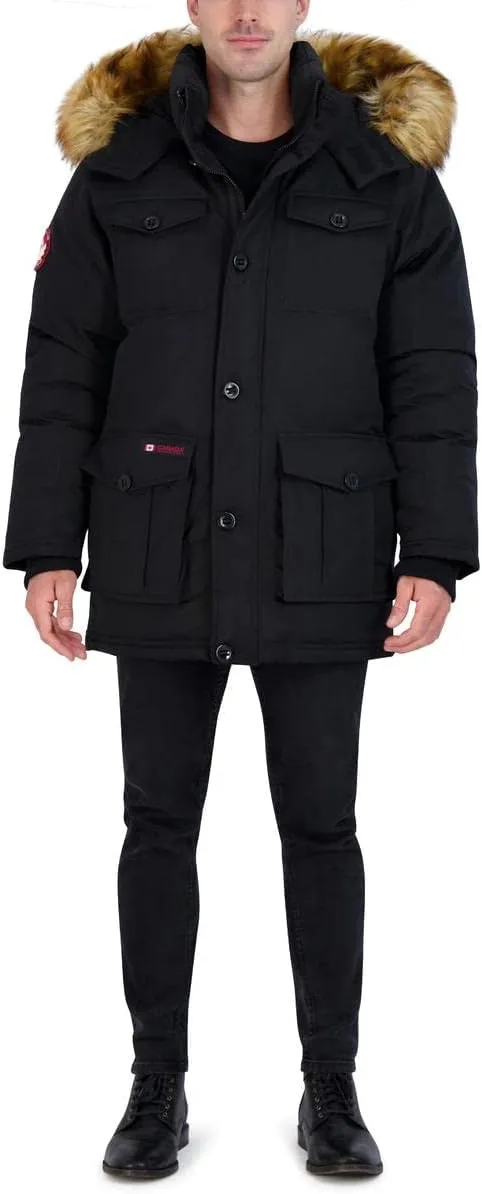 CANADA WEATHER GEAR Parka Coat for Men-Insulated Winter Jacket w/Faux Fur Hood