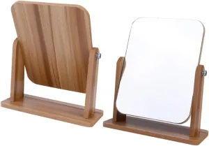CANIGHT Vanity Mirror Desk Large Square Makeup Mirror Lights Wooden Frame Gray Simple Yet Stylish Sturdy for Long-Term Use
