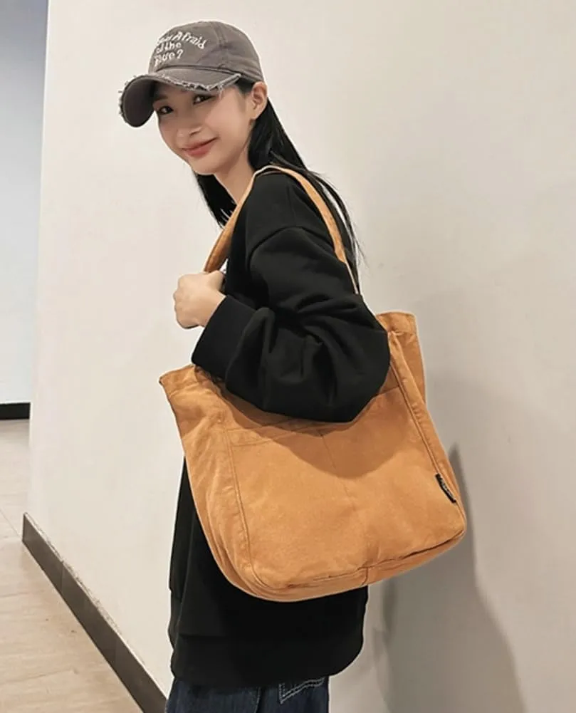 Canvas Shoulder Bags for Women Large Tote Bag with Zipper Top-handle Multi-pockets Purses Work Travel Shopping