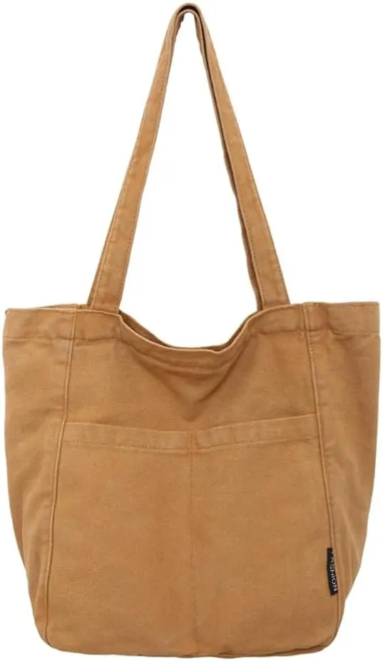 Canvas Shoulder Bags for Women Large Tote Bag with Zipper Top-handle Multi-pockets Purses Work Travel Shopping