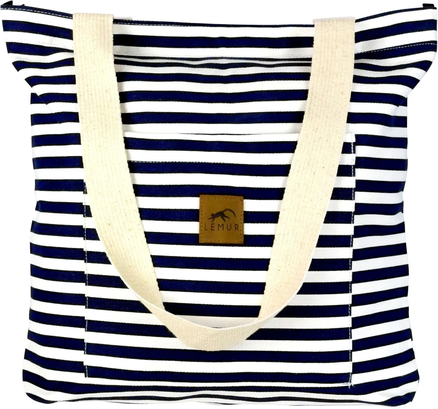 Canvas Shoulder Tote Bag - Large Eco-Friendly Zippered Tote with Front Pocket