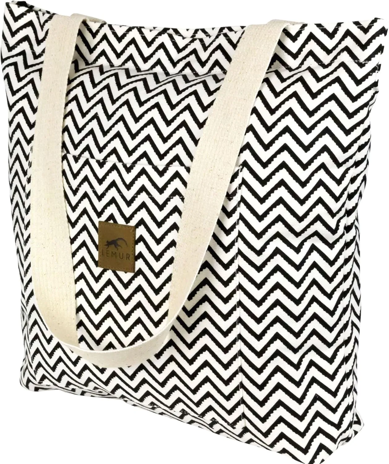 Canvas Shoulder Tote Bag - Large Eco-Friendly Zippered Tote with Front Pocket