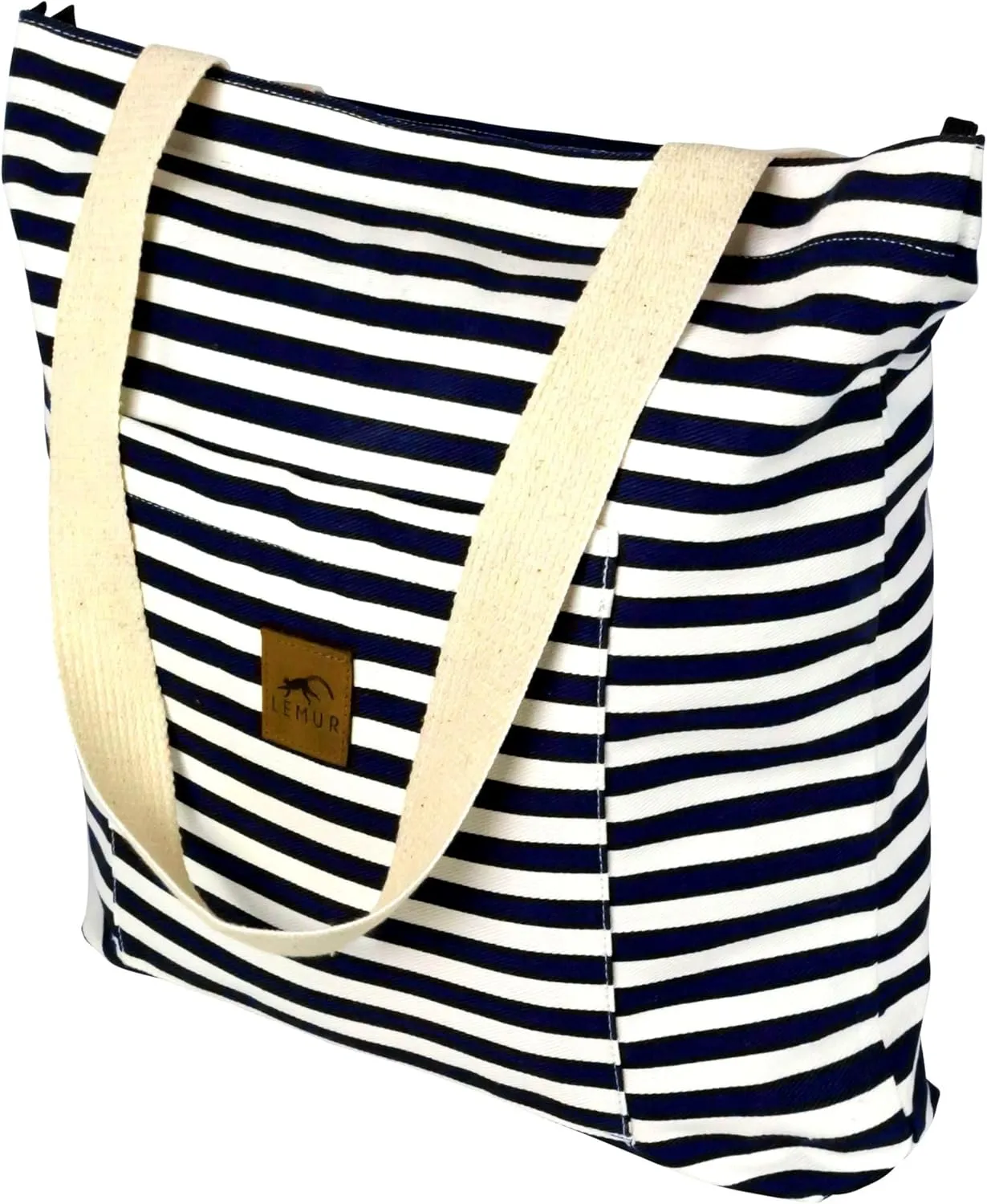 Canvas Shoulder Tote Bag - Large Eco-Friendly Zippered Tote with Front Pocket