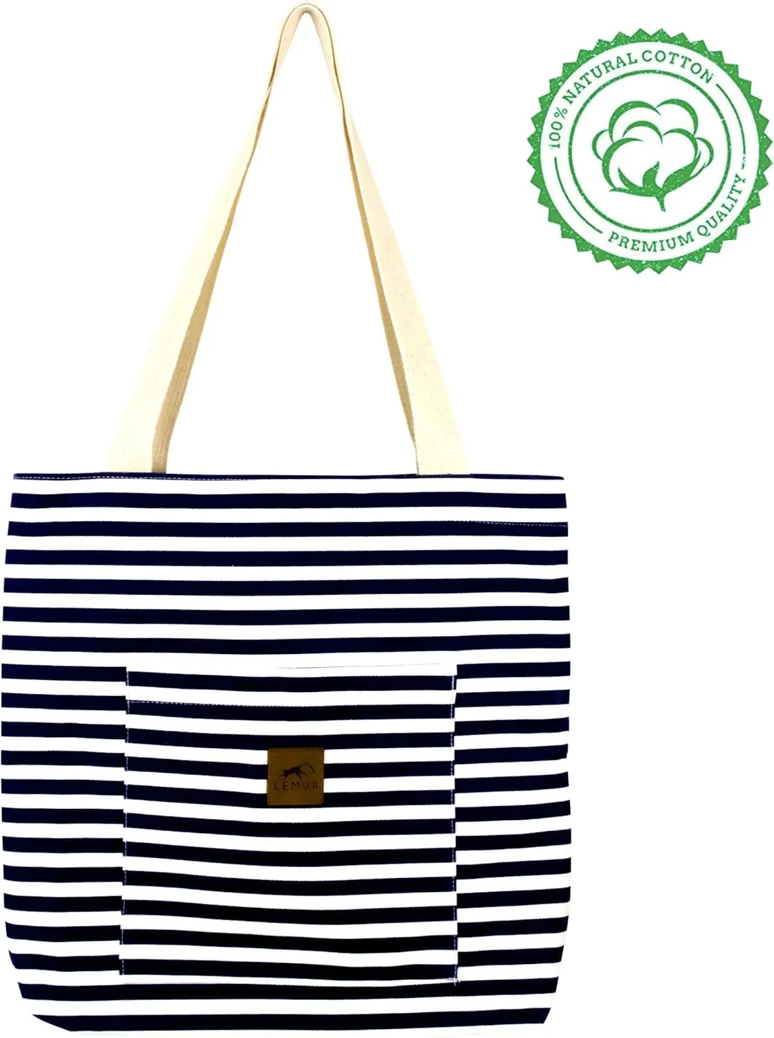 Canvas Shoulder Tote Bag - Large Eco-Friendly Zippered Tote with Front Pocket