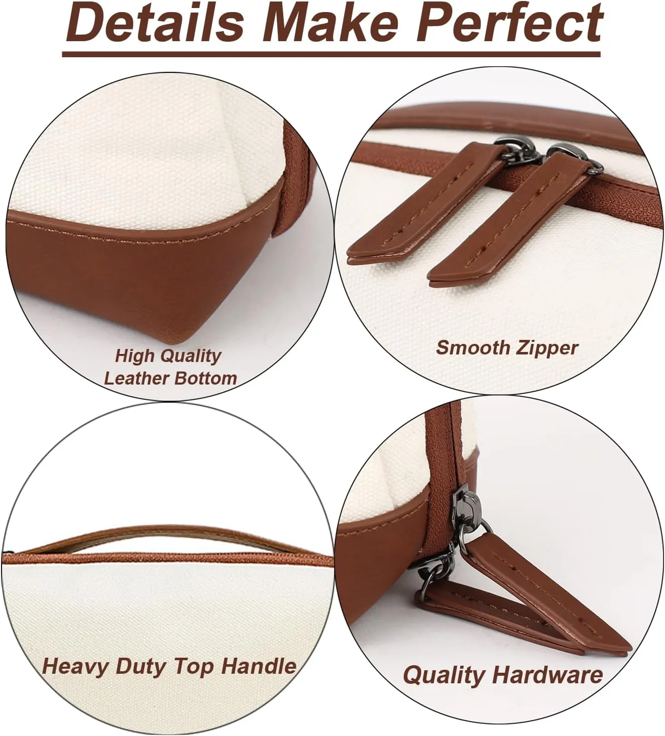 Canvas Toiletry Bag for Women, Leather Cosmetic Makeup Bag Organizer with Leather Handle, Travel Bag for Toiletries, Dopp Kit Water-resistant Shaving Bag for Accessories