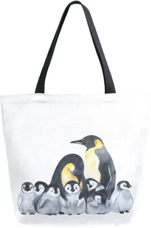 Canvas Tote Bag Cute Emperor Penguins Women Shoulder Bag Mother Day Father Reusable Grocery Bags Large Handbag Travel Shopping Bag for School Nursing Gift Outdoors
