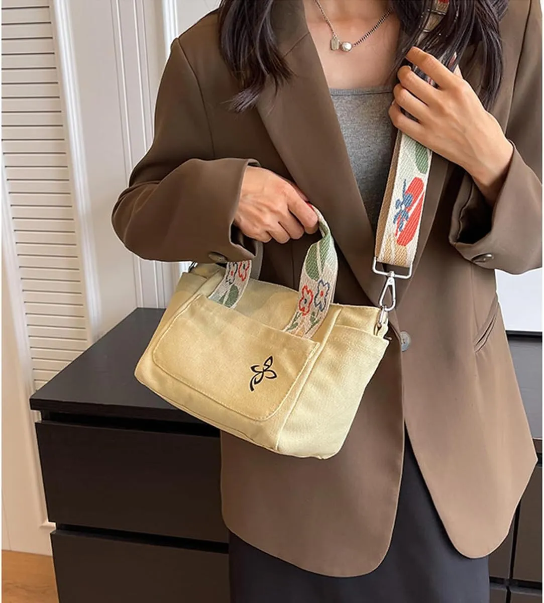 Canvas Tote Bag - Women's Leisure Commuter One Shoulder Crossbody