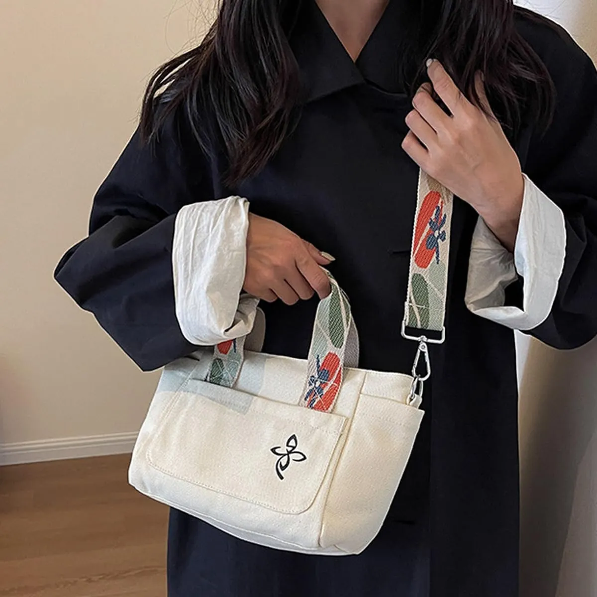 Canvas Tote Bag - Women's Leisure Commuter One Shoulder Crossbody