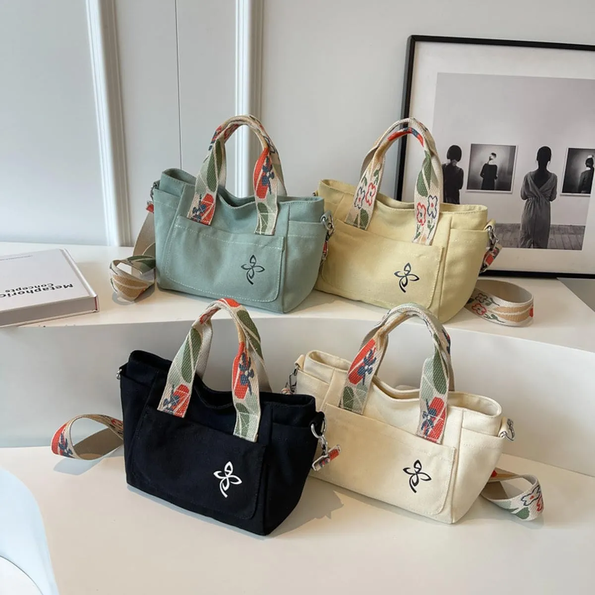 Canvas Tote Bag - Women's Leisure Commuter One Shoulder Crossbody
