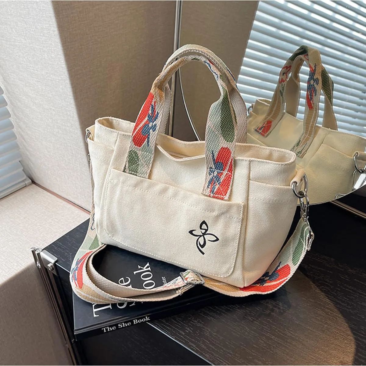 Canvas Tote Bag - Women's Leisure Commuter One Shoulder Crossbody