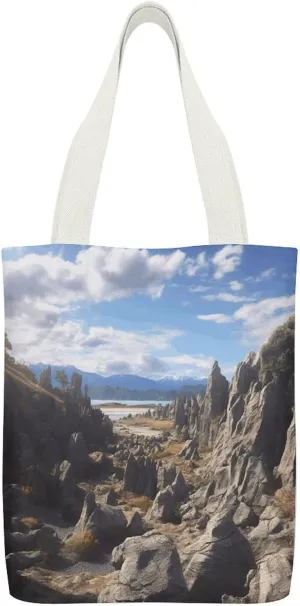 Canvas Tote Bags Rocks Scenic Print Reusable Grocery Bag Lightweight Shopping Handbag with Internal Pocket Double-sided Pattern