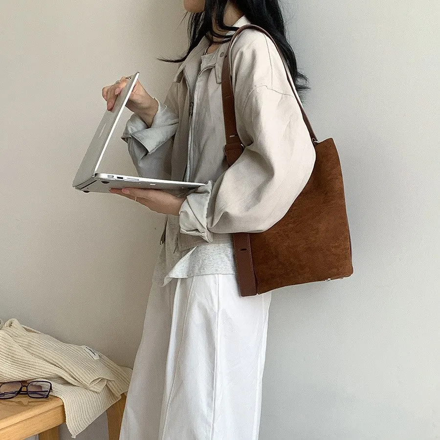 Capacity Female Single Suede Simple Korean Shoulder Bags