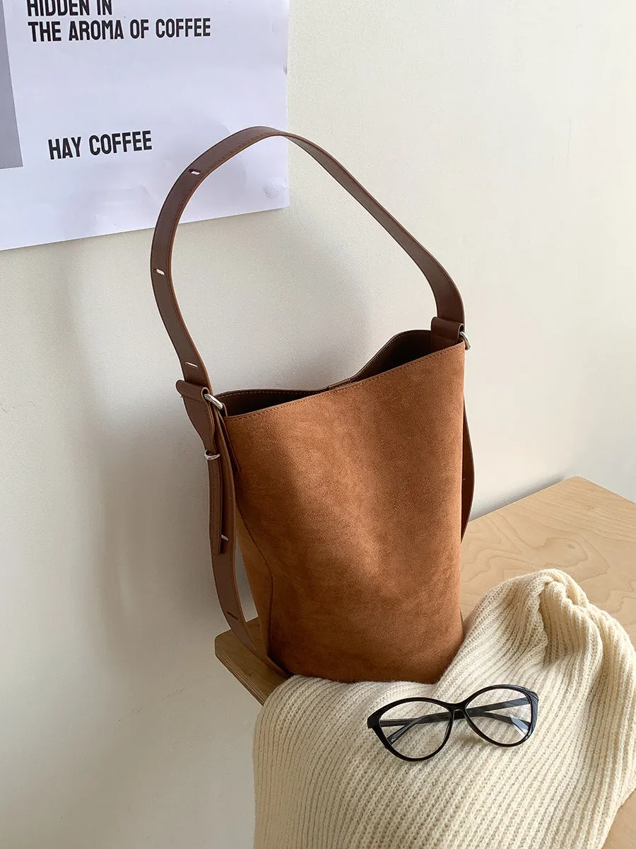 Capacity Female Single Suede Simple Korean Shoulder Bags
