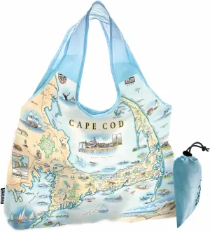 Cape Cod Map Nylon Pouch Tote Bag with Handles – Reusable & Eco-Friendly Shopping Bag, Washable, Foldable, Heavy Duty, 18" x 25"