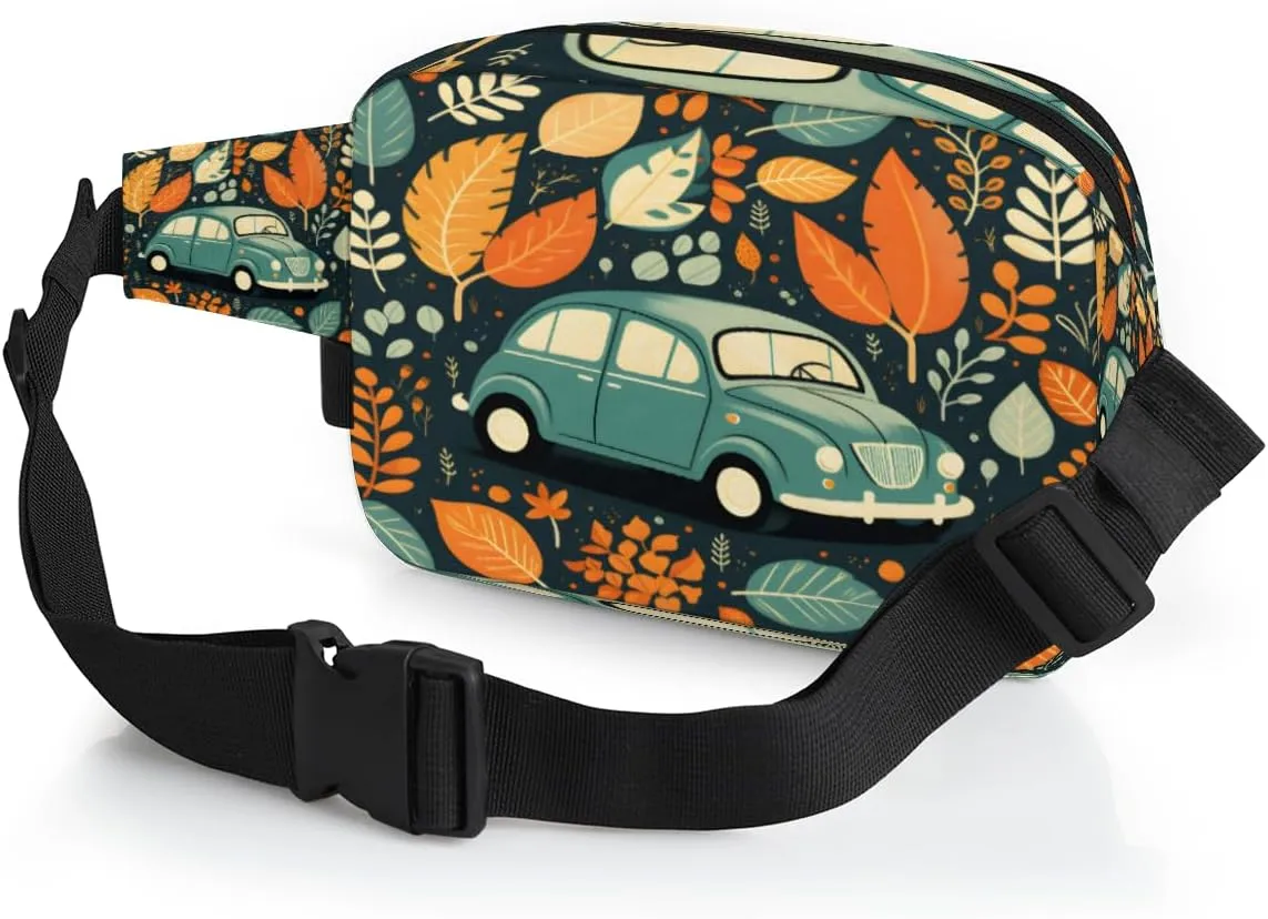 Car Pattern Fanny Pack for Men Women Crossbody Waist Bag Sport Belt Bag with Multi Pockets for Travel Hiking Jogging Running