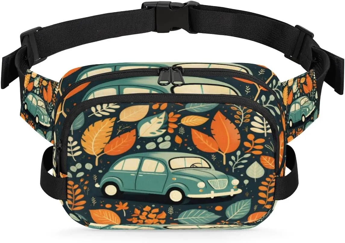 Car Pattern Fanny Pack for Men Women Crossbody Waist Bag Sport Belt Bag with Multi Pockets for Travel Hiking Jogging Running