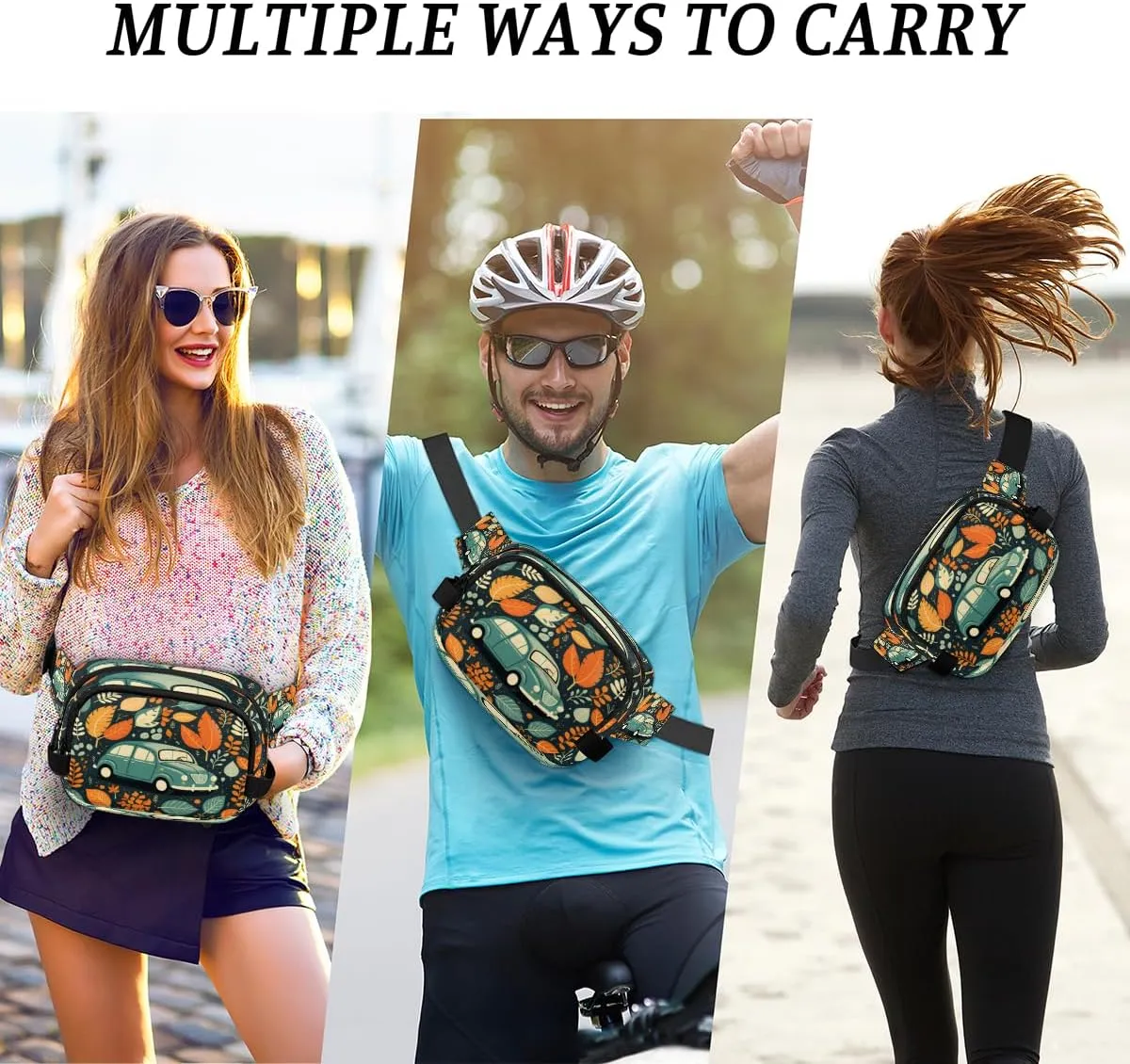 Car Pattern Fanny Pack for Men Women Crossbody Waist Bag Sport Belt Bag with Multi Pockets for Travel Hiking Jogging Running
