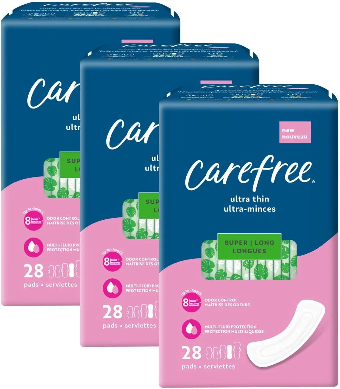 Carefree Ultra Thin Pads for Women, Super/Long Pads without Wings, 84ct (3 Packs of 28ct) | Carefree Feminine Care, Period Care & Postpartum | 84ct (3 Packs of 28ct)