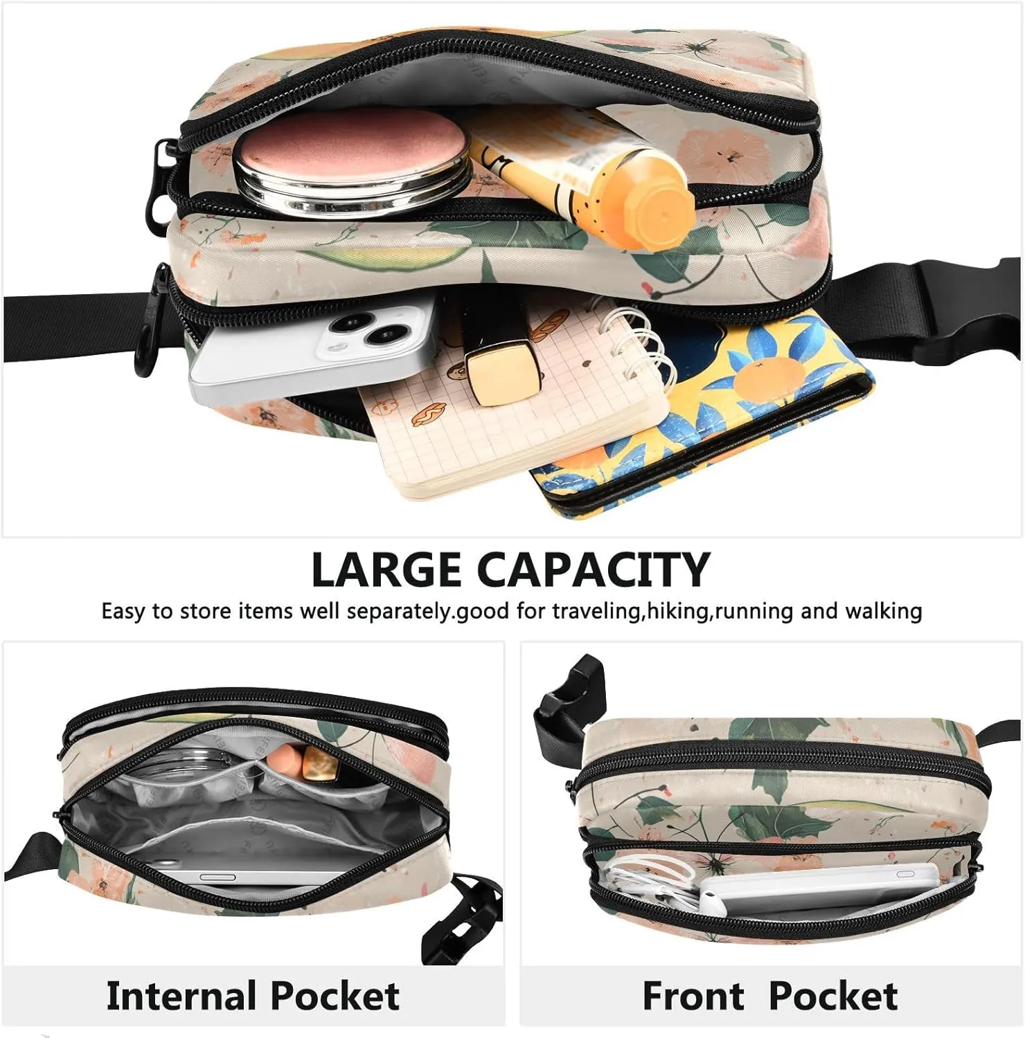 Cartoon Fruit Stylish Crossbody Bag Waist Packs for Women Men Waterproof Sling Chest Bags with Adjustable Strap for Travel Vacation Running