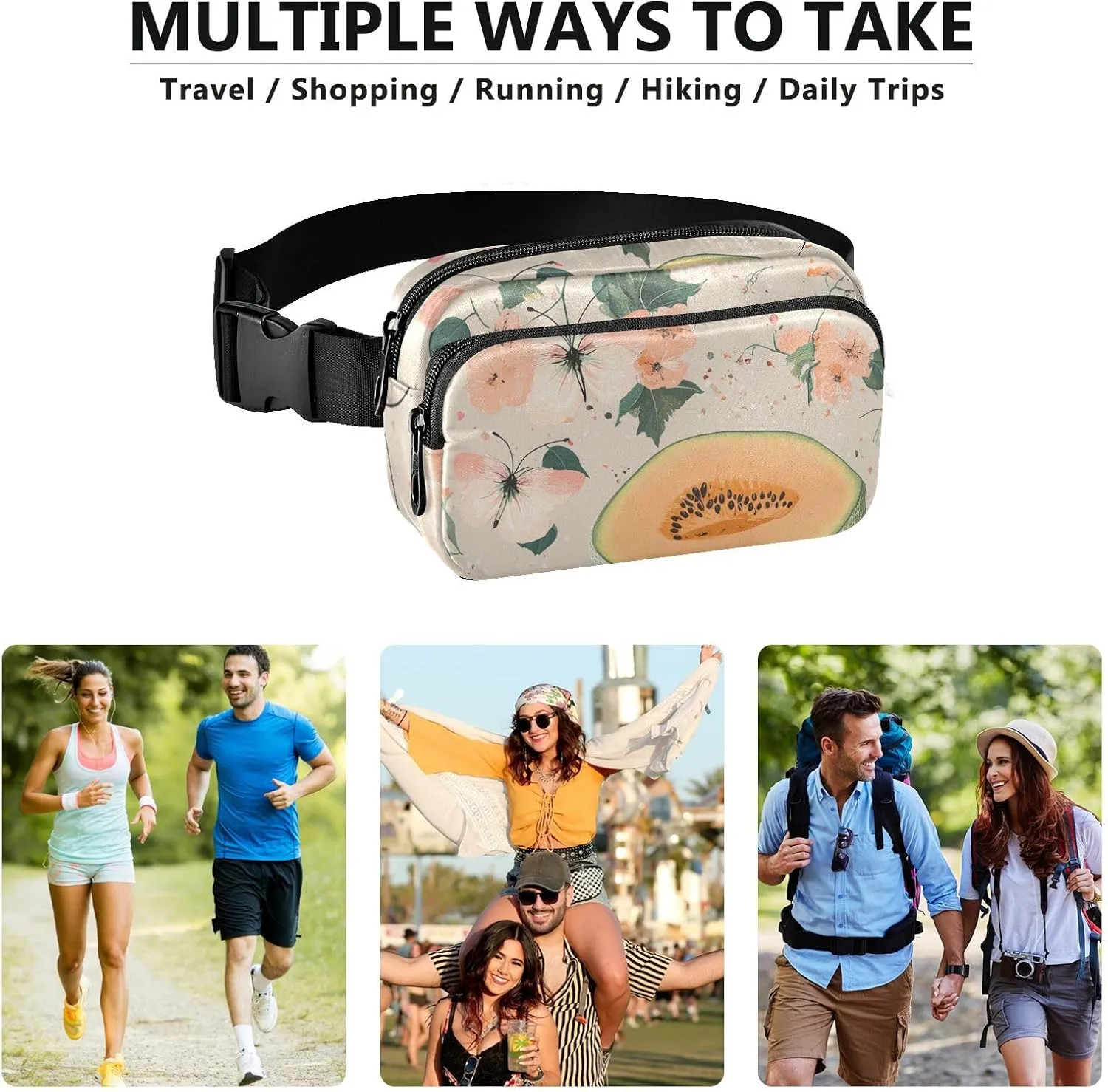 Cartoon Fruit Stylish Crossbody Bag Waist Packs for Women Men Waterproof Sling Chest Bags with Adjustable Strap for Travel Vacation Running