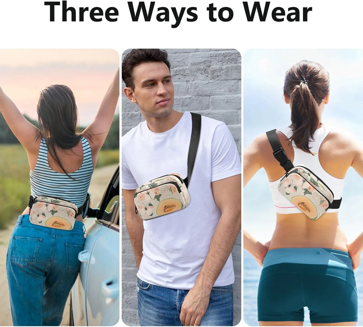 Cartoon Fruit Stylish Crossbody Bag Waist Packs for Women Men Waterproof Sling Chest Bags with Adjustable Strap for Travel Vacation Running