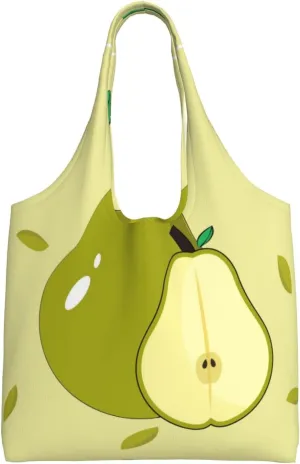 cartoon pear Printed single-shoulder canvas bag, fashionable daily canvas bag, suitable for daily travel and shopping