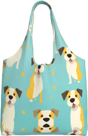 Cartoon Prone Puppy Printed single-shoulder canvas bag, large-capacity grocery shopping bag, light and easy to carry