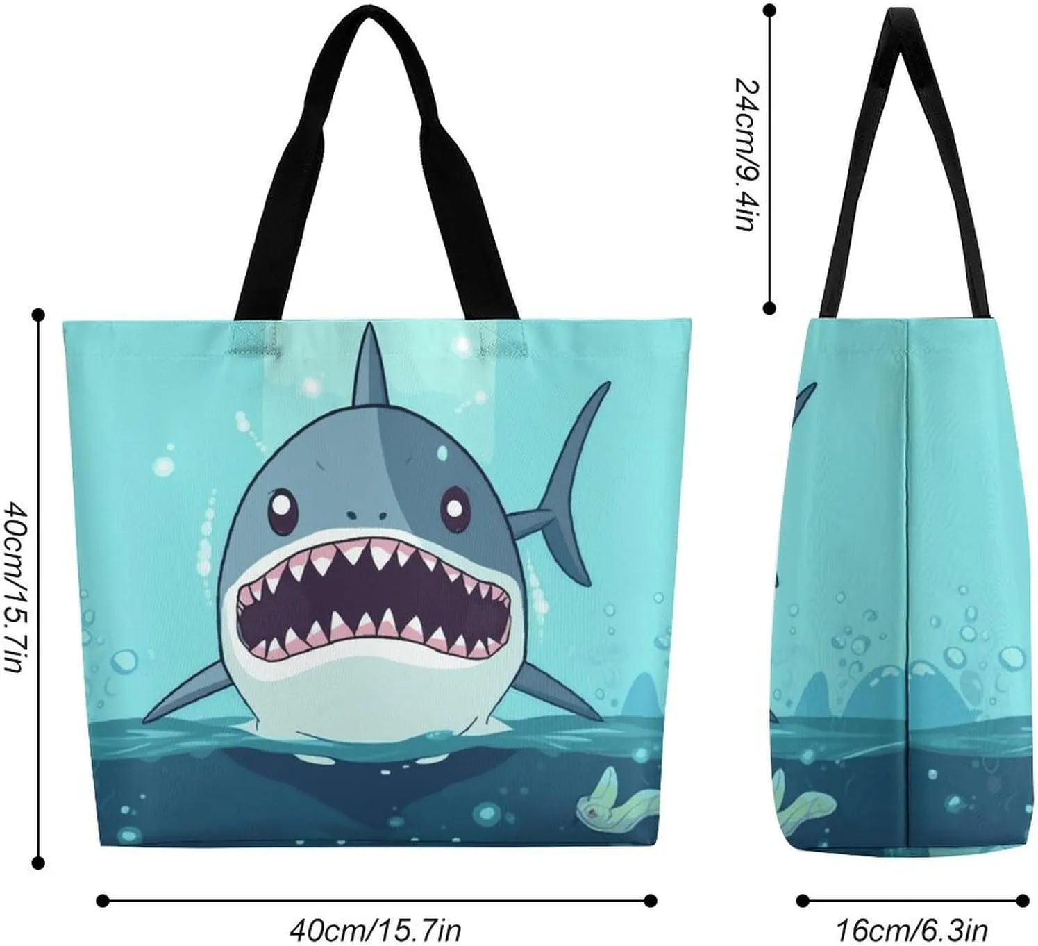 Cartoon Shark Floating in Water Tote Bag for Women Reusable Grocery Shoulder Bag Shopping Bags for Travel, Groceries