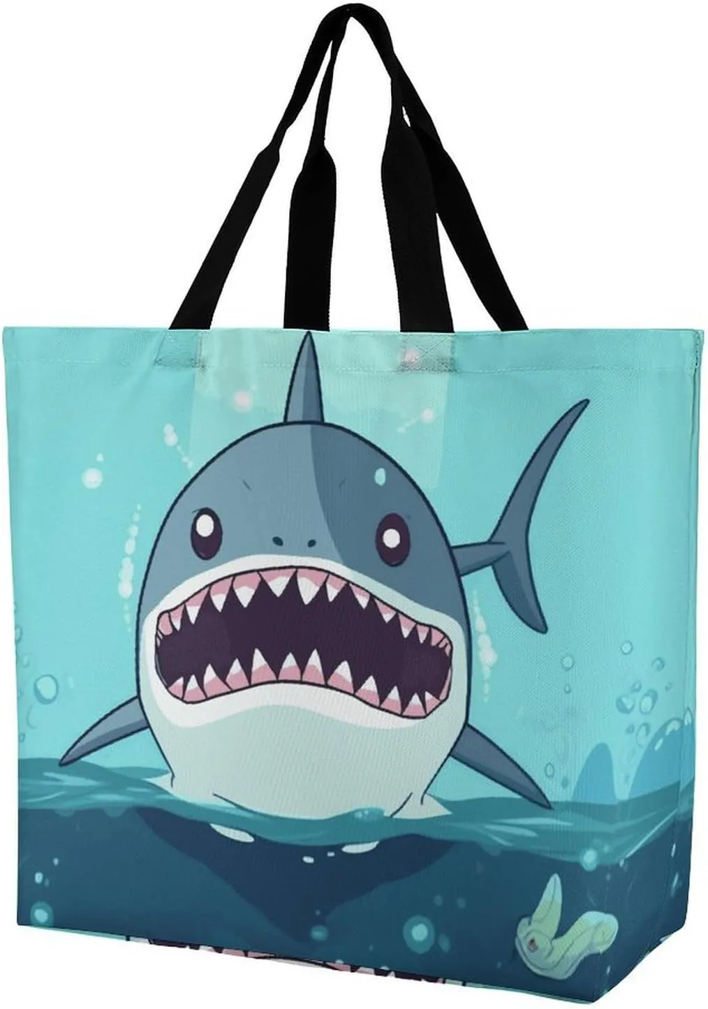 Cartoon Shark Floating in Water Tote Bag for Women Reusable Grocery Shoulder Bag Shopping Bags for Travel, Groceries