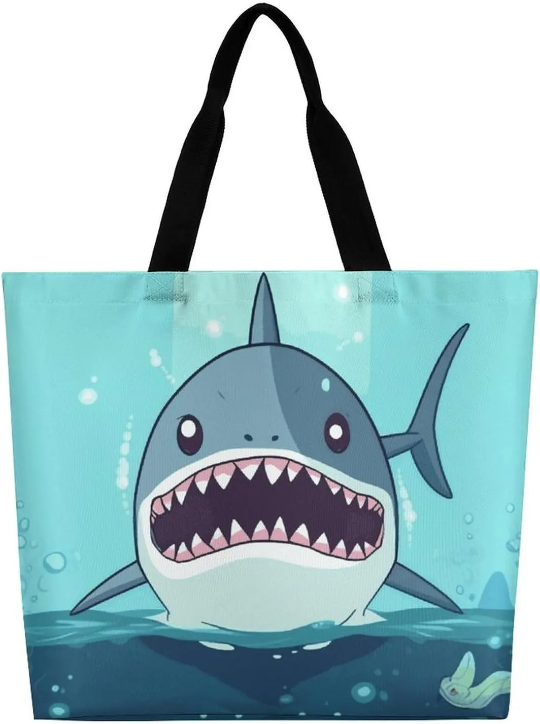 Cartoon Shark Floating in Water Tote Bag for Women Reusable Grocery Shoulder Bag Shopping Bags for Travel, Groceries