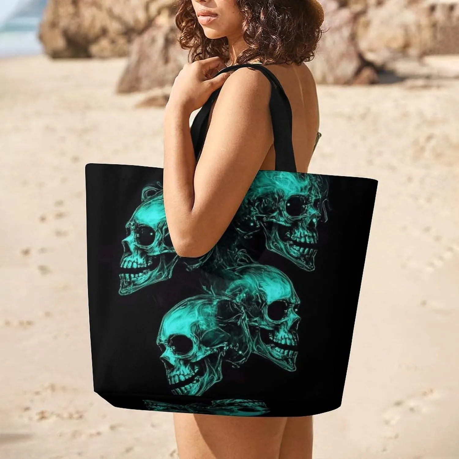 Casual Grocery Shopping Bag, Portable Beach Shoulder Bags Reusable Tote Bag for Travel Office