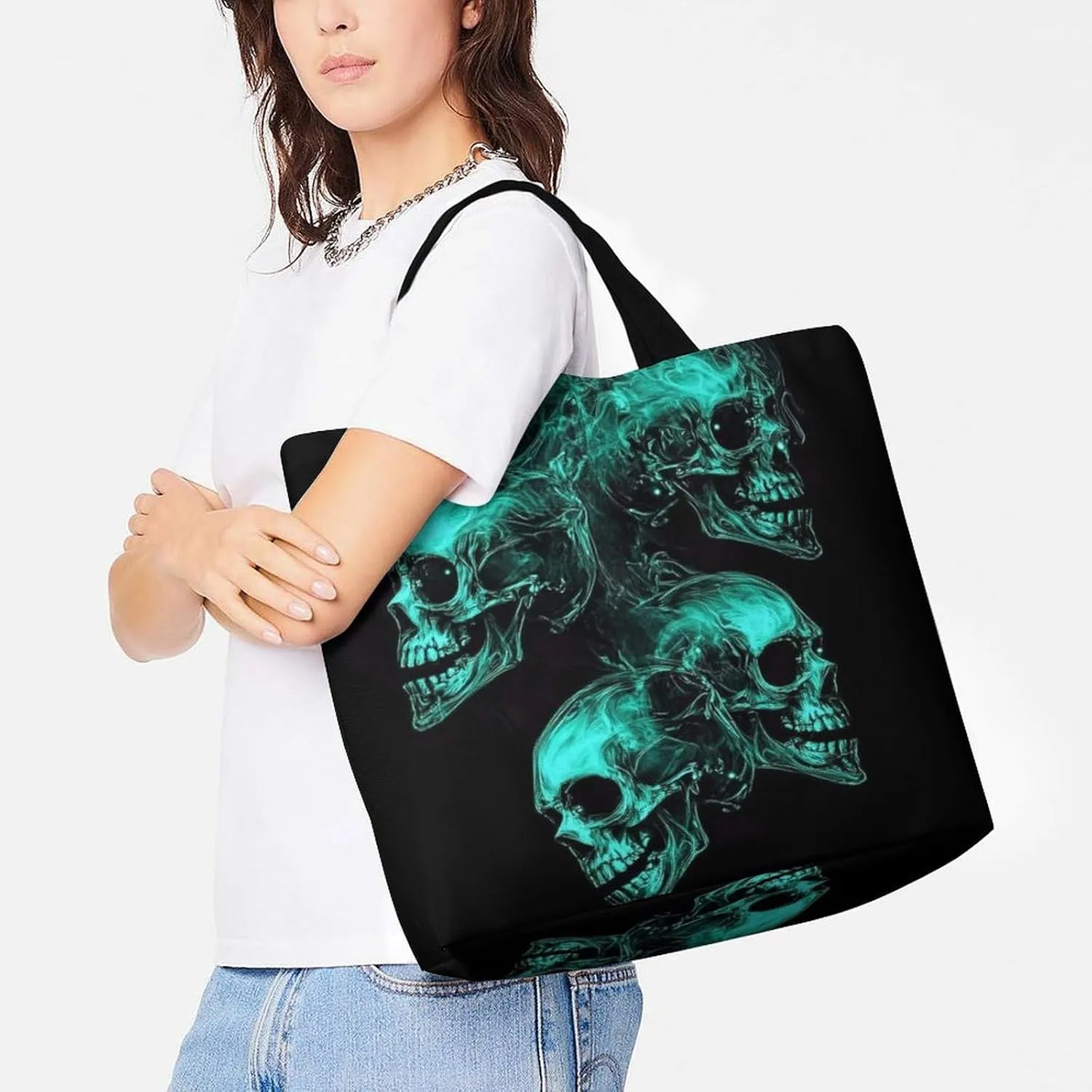 Casual Grocery Shopping Bag, Portable Beach Shoulder Bags Reusable Tote Bag for Travel Office