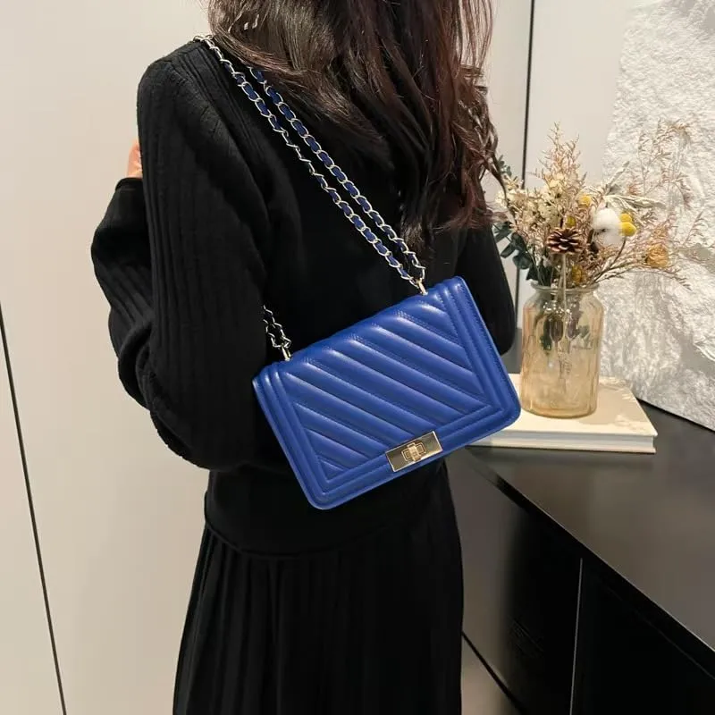 Casual Thread Lock Trendy Personalized Fashion Small Square Bag for WomenChain Simple Single Shoulder Crossbody Bag