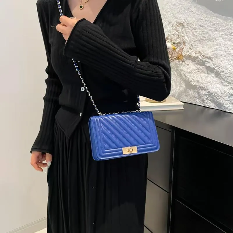 Casual Thread Lock Trendy Personalized Fashion Small Square Bag for WomenChain Simple Single Shoulder Crossbody Bag