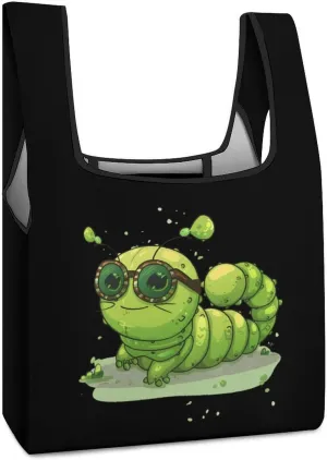 Caterpillar Glasses Insect Bug Shopping Bag Reusable Grocery Tote Bag Foldable Handbag with Handle for Travel Picnic