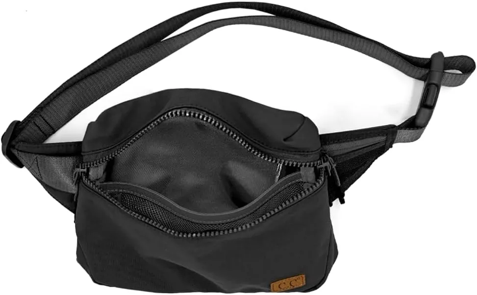 C.C Zipper Fanny Pack For Women Unisex - Daily Waist Crossbody Belt bag With Adjustable Strap (Black)