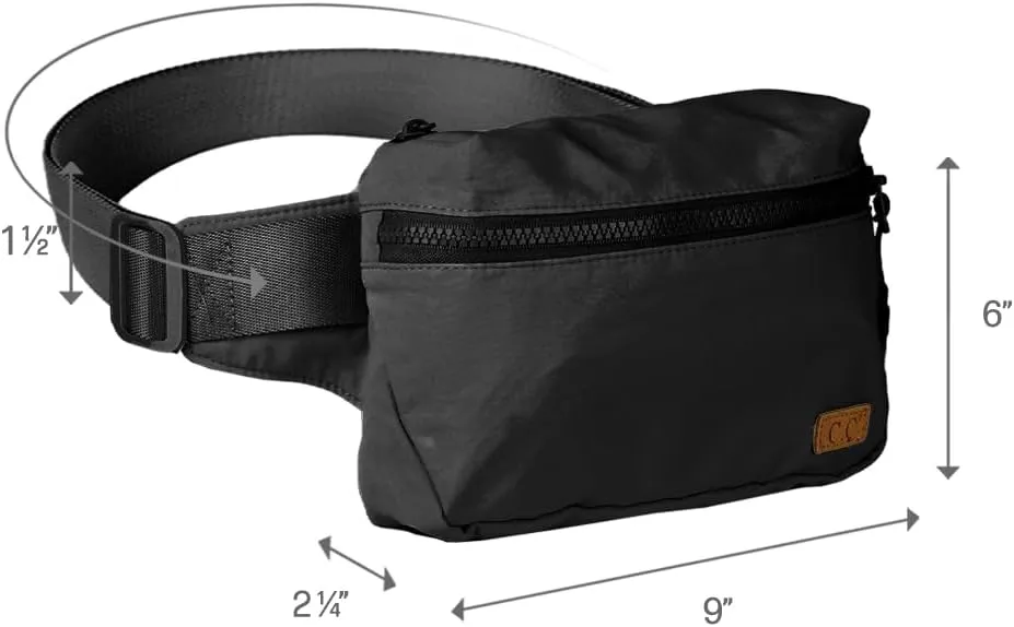 C.C Zipper Fanny Pack For Women Unisex - Daily Waist Crossbody Belt bag With Adjustable Strap (Black)