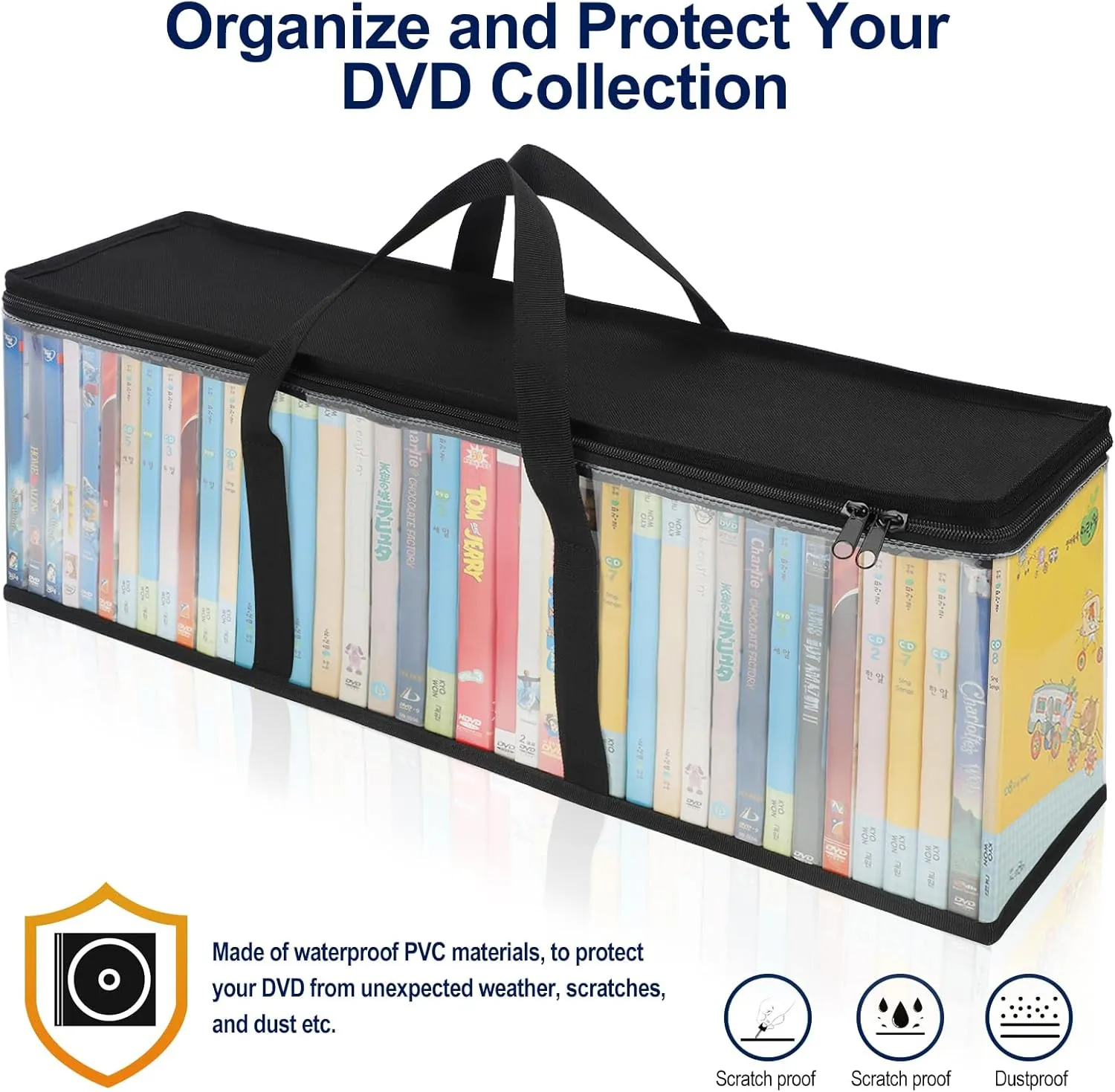 CCidea DVD Storage Bags (Set of 4) Clear PVC Media Holder Case with Handles for DVDs/CDs/VHS Box/Blu Ray Disc/Movie Cases/Video Games Discs - Each Bag Holds up to 40 DVDs