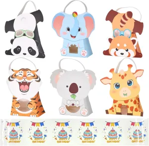CcXxMming Kids Birthday Goodie Bags with Handles，Wildlife Theme Party Favor Bags, Animal-Shaped Paper Treat Bags with Window (30 Packs, 6 Designs) – Eco-Friendly for Jungle Safari Parties