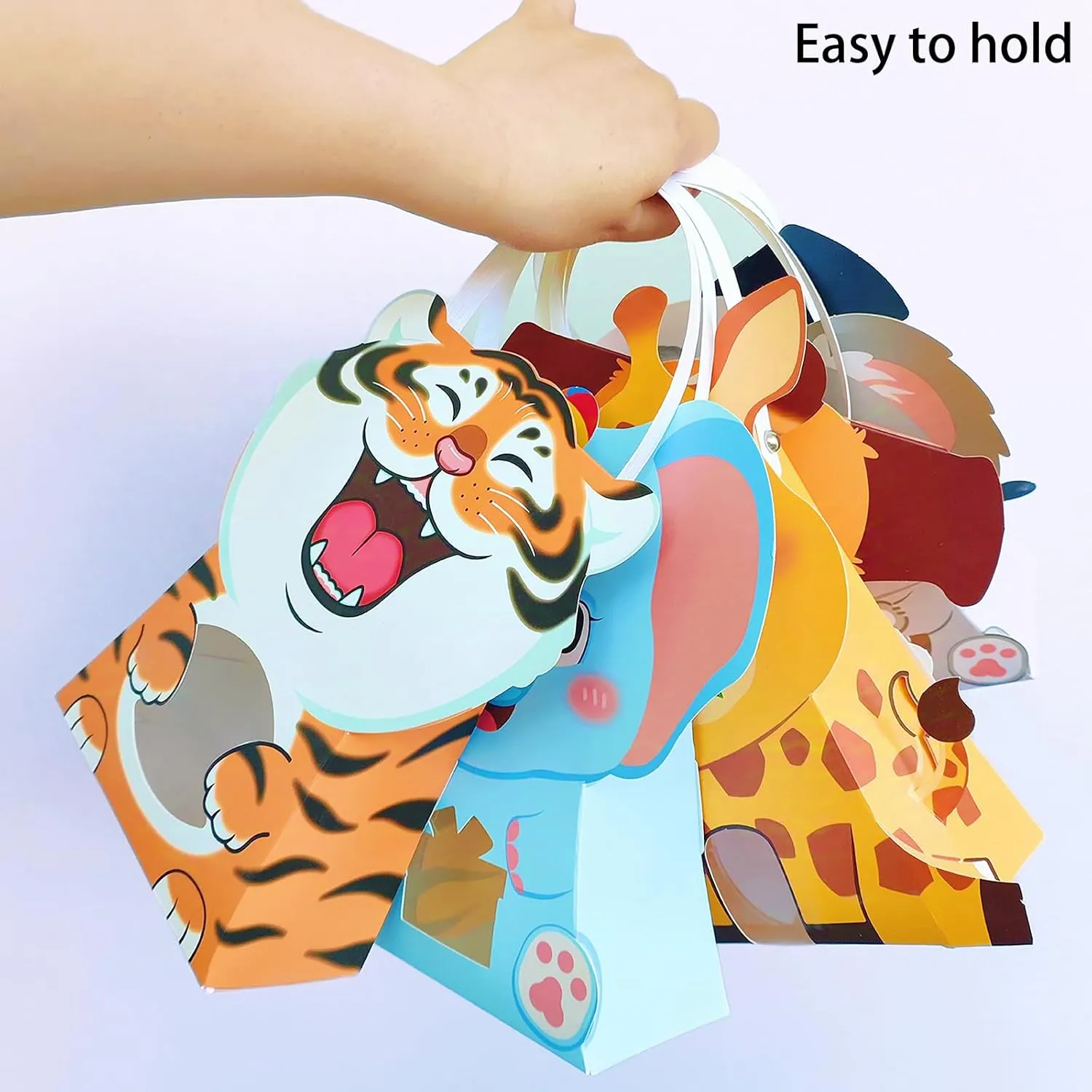 CcXxMming Kids Birthday Goodie Bags with Handles，Wildlife Theme Party Favor Bags, Animal-Shaped Paper Treat Bags with Window (30 Packs, 6 Designs) – Eco-Friendly for Jungle Safari Parties
