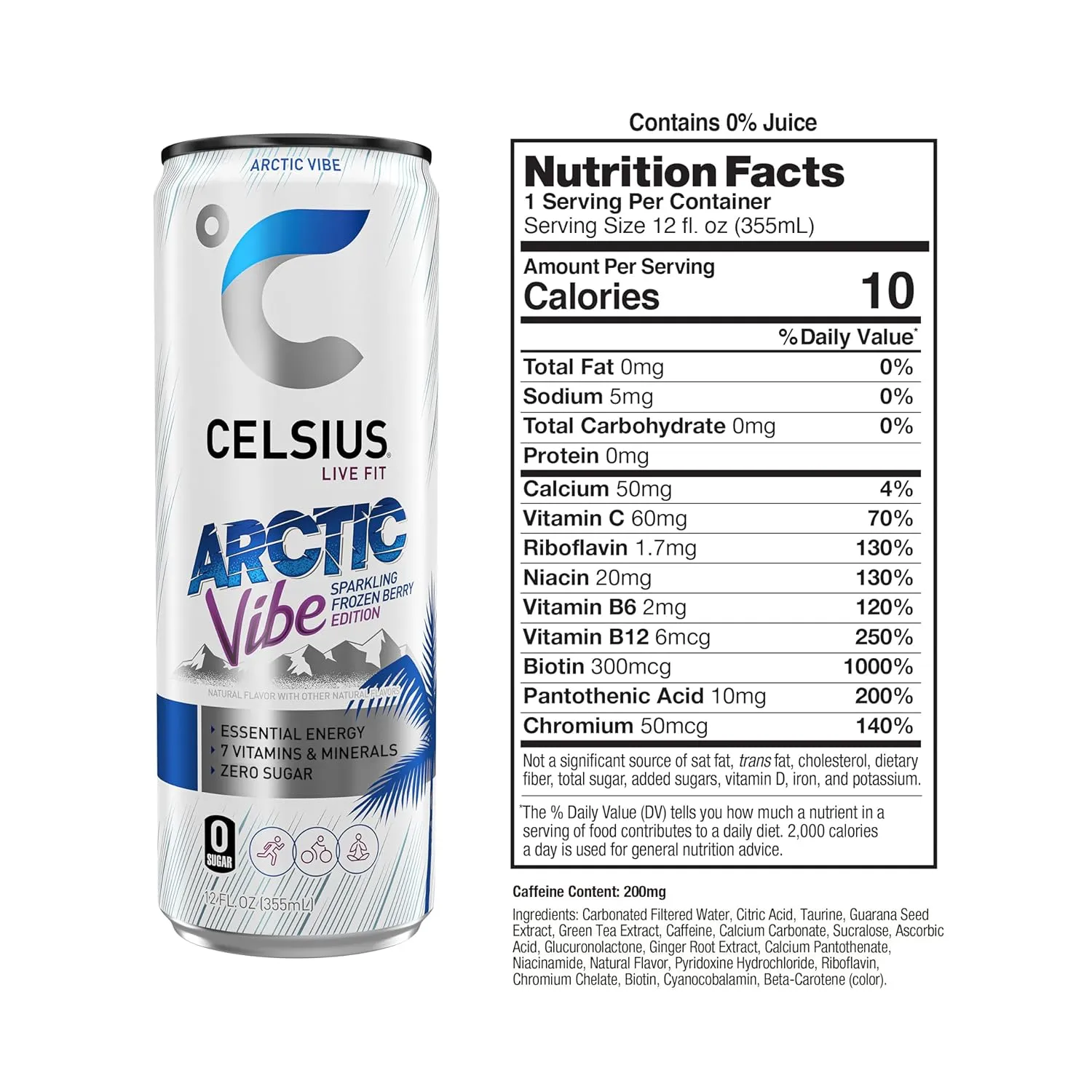 CELSIUS Arctic Vibe Sparkling Frozen Berry, Functional Energy Drink, 12 Fl Oz (Pack of 12)
