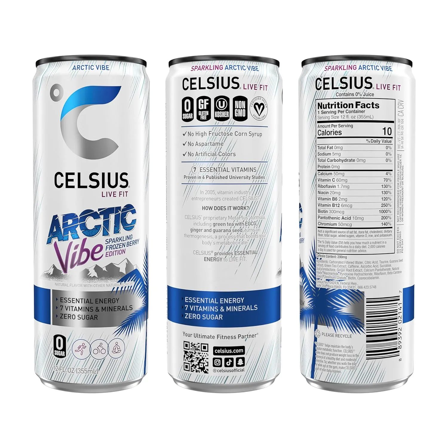 CELSIUS Arctic Vibe Sparkling Frozen Berry, Functional Energy Drink, 12 Fl Oz (Pack of 12)
