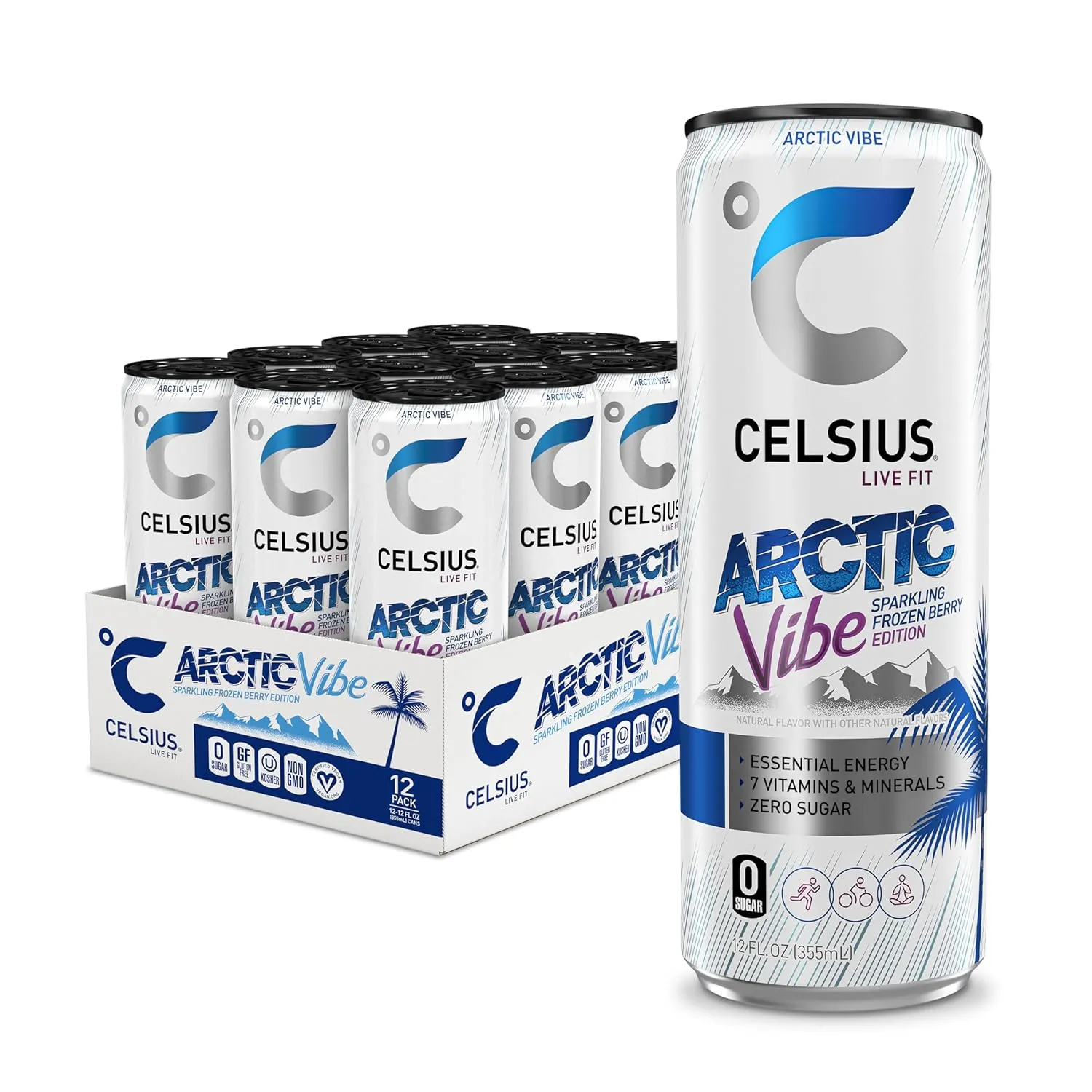 CELSIUS Arctic Vibe Sparkling Frozen Berry, Functional Energy Drink, 12 Fl Oz (Pack of 12)
