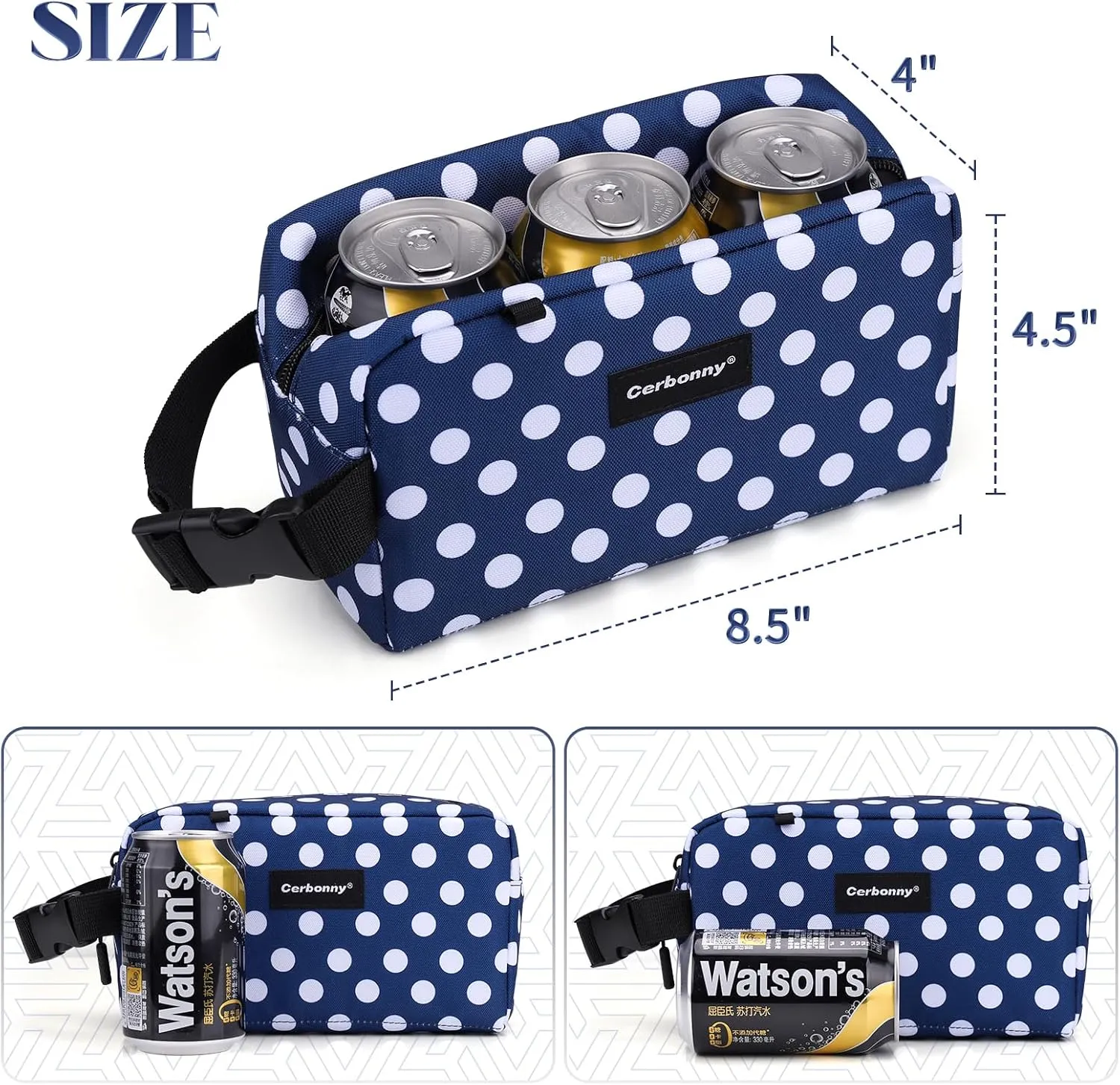 Cerbonny Small Cooler Bag Freezable Lunch Bag for Work School Travel,Small Lunch Bag,Small Insulated Bag For Adults/Kids,Freezer Lunch Bags,Mini Lunch Bag Fit For Yogurt（Blue with white dots）
