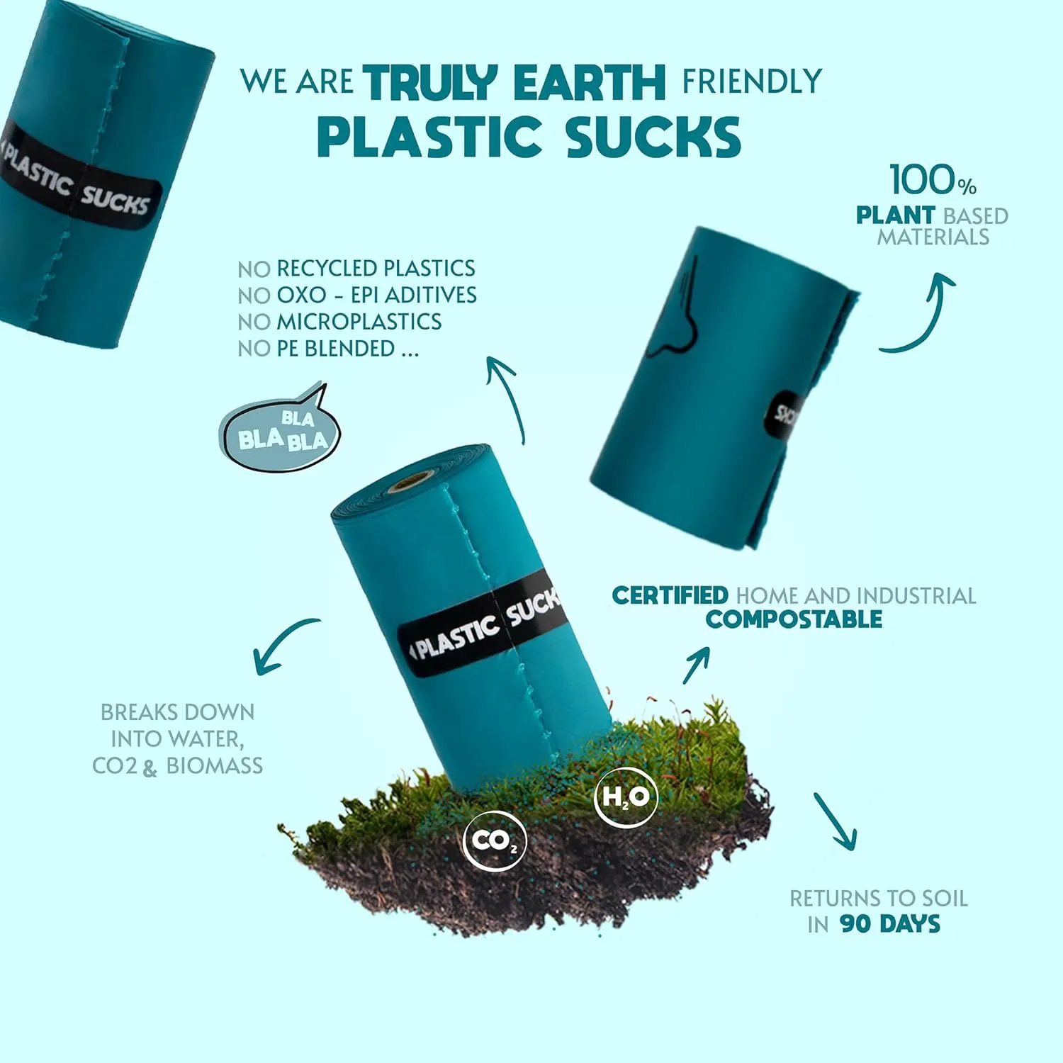 Certified home compostable dog poop bags - ASTM D6400 & EN 13432 Compliant - 240 count (16 rolls) plant based material pet waste bags, plastic free, extra thick, leak proof, unscented