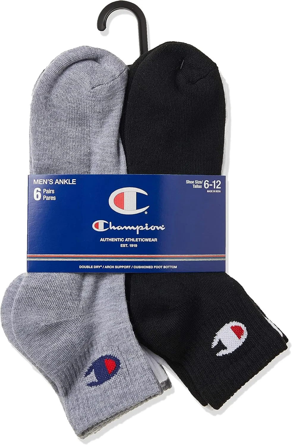 Champion Men's Double Dry Moisture Wicking Ankle Socks; 6, 8, 12 Packs Available