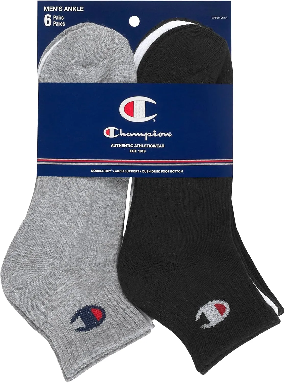 Champion Men's Double Dry Moisture Wicking Ankle Socks; 6, 8, 12 Packs Available